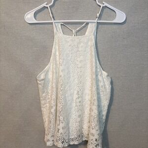 Hollister Womens Medium Y2K‎ White Lace Tank Top Coquette Boho Beach Summer Cute